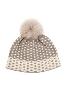 Polka Dot Knitted Hat with Crystals [Beige/Ivory-HTAN46]