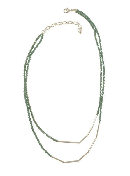 Silver Aqua 2 Row Crystal Necklace [338-189NS]