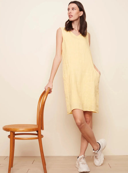 Sleeveless Solid Dress With V-Neck and Pockets [Pineapple-C3115]