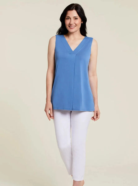 Sleeveless V-Neck Top With Pleat [Pacific-1291O]