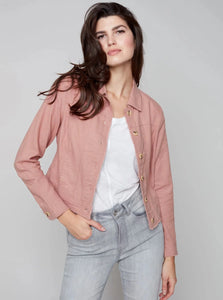 Solid Long Sleeve Button Front Jacket [Nougat-C6199R]