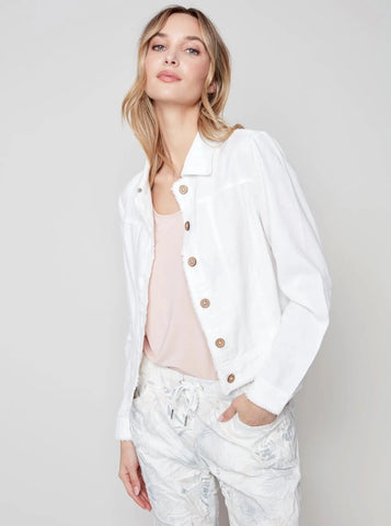 Solid Long Sleeve Button Front Jacket [White-C6199R]