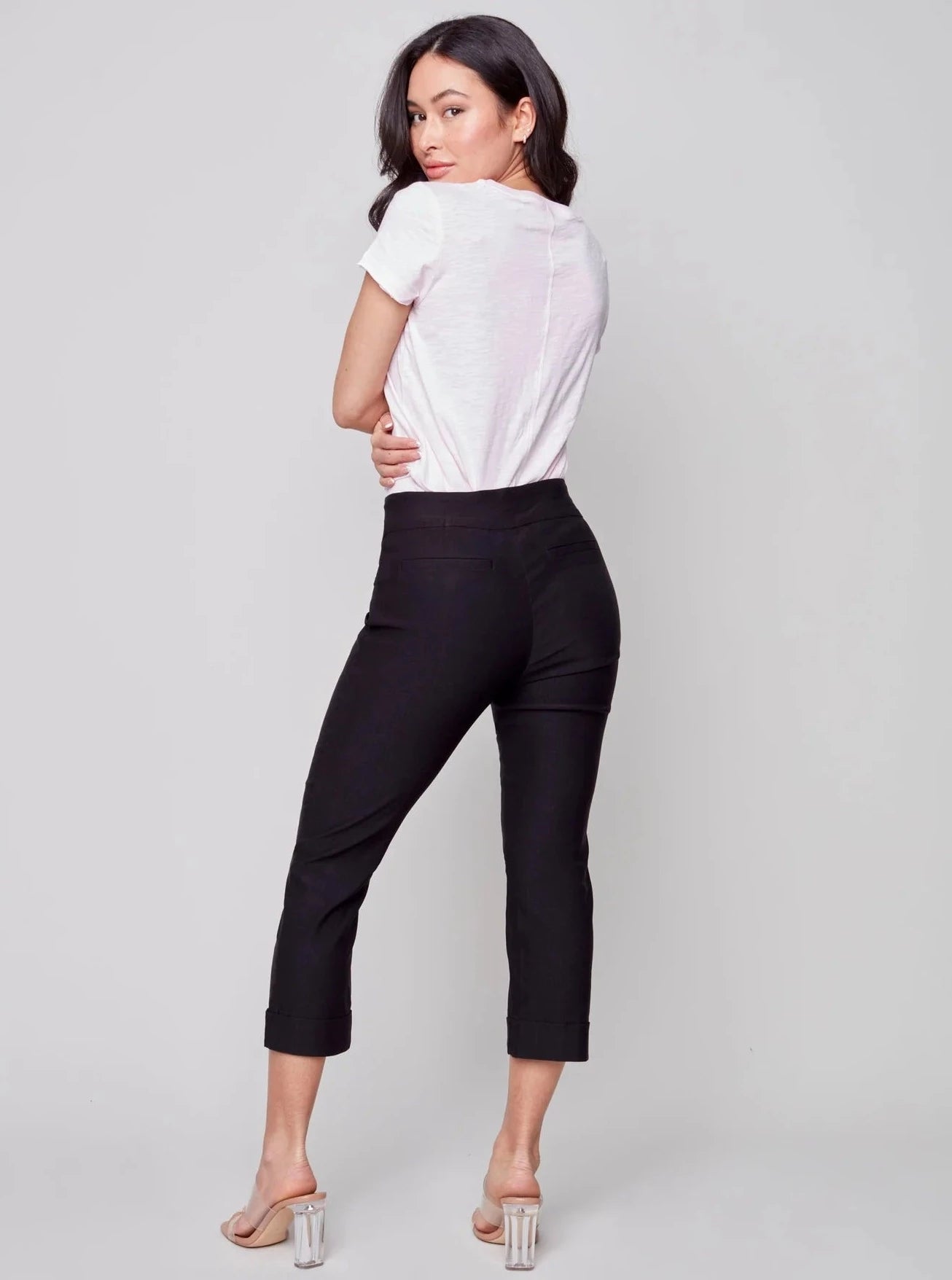 Solid Pull On Stretch Cropped Pant [Black-C5259RR]