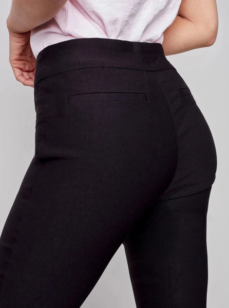 Solid Pull On Stretch Cropped Pant [Black-C5259RR]