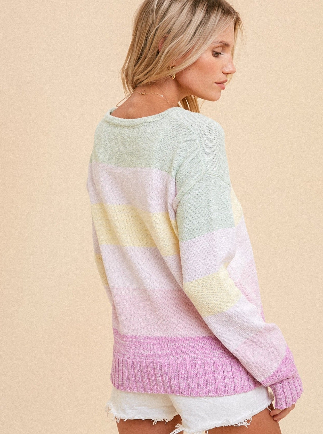 Stripe Crewneck Sweater [Mint/Yellow/Rasp-35093]