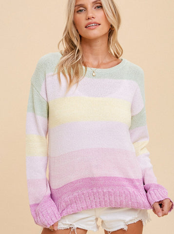 Stripe Crewneck Sweater [Mint/Yellow/Rasp-35093]