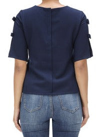 Julia Bow Detail Top [Navy-TPY-649-S0514]